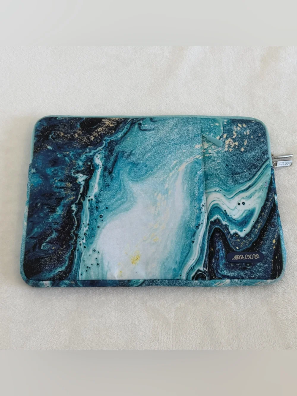 MOSISO Marbled Teal Padded Laptop Sleeve w/ Outside Zipper Pocket -New Condition